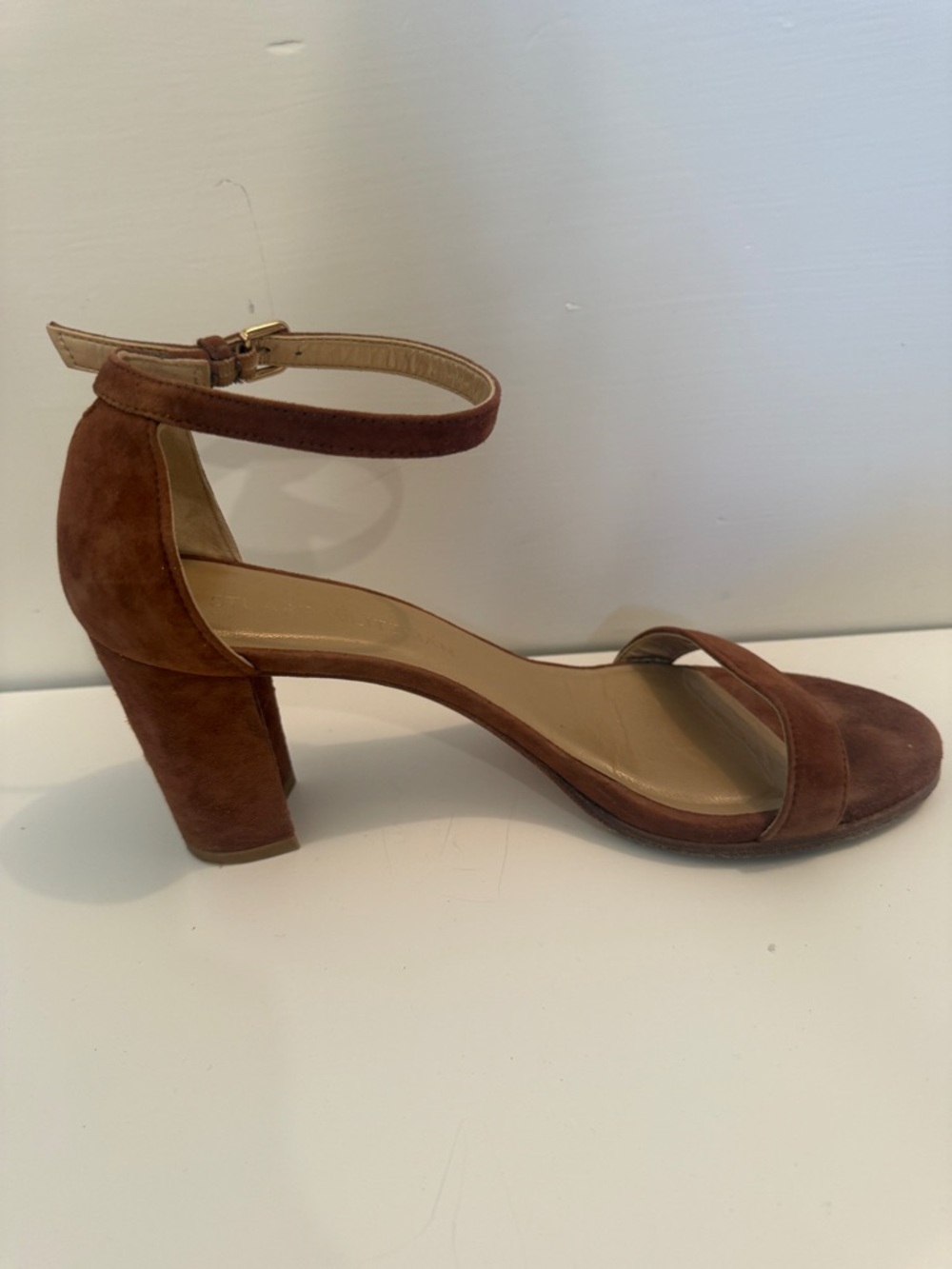 Stuart Weitzman Suede Ankle Strap Block Heel Sandals Brown Carmel Brown size 7.5 - Picture 10 of 16